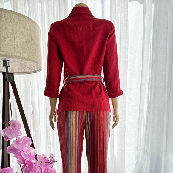 Paraphrase Red Linen Pant And Blazer Jacket Set Size 8 Vibrant Retro Striped - Picture 6 of 15